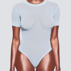 NWT SKIMS sky blue mesh bodysuit